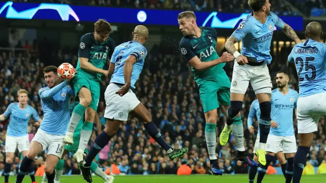 The ball hits Fernando Llorente seemingly on his elbow before deflecting in off his hip