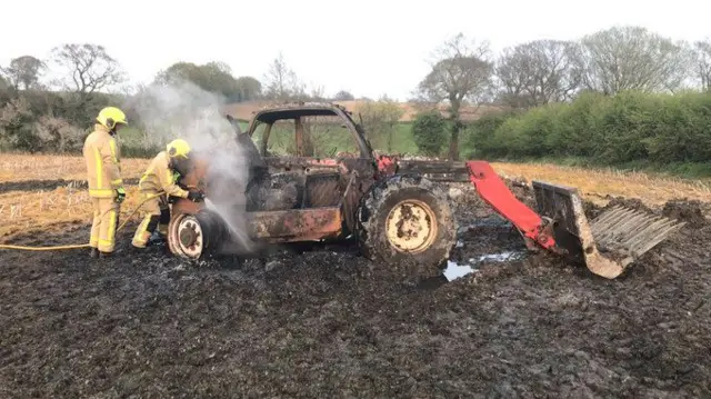 Tractor fire being tackled