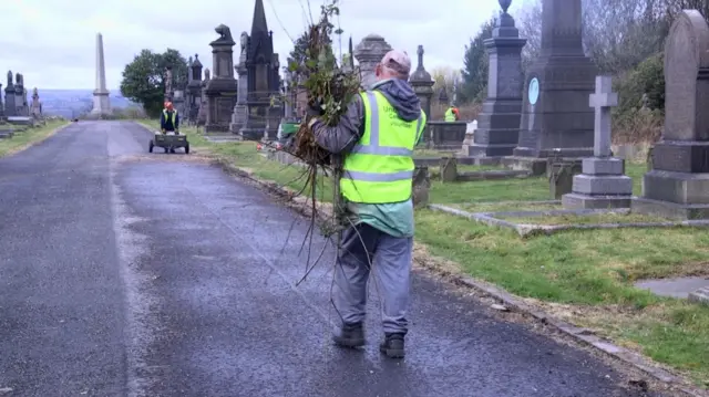 Volunteers at the cemetery