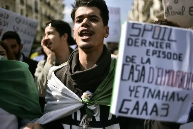 Algerian students take part in a demonstraion against the current government in the capital Algiers on 2 April 2019.