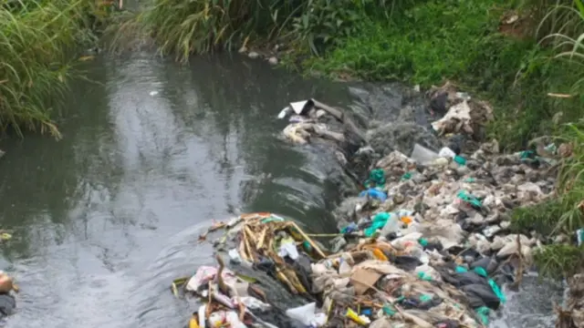 Plastic in river