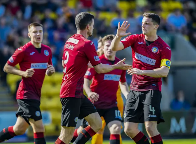 St Mirren celebrate after cancelling out Livingston's only goal