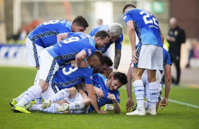 St Johnstone celebrate after Scott Tanser's wonderful free-kick