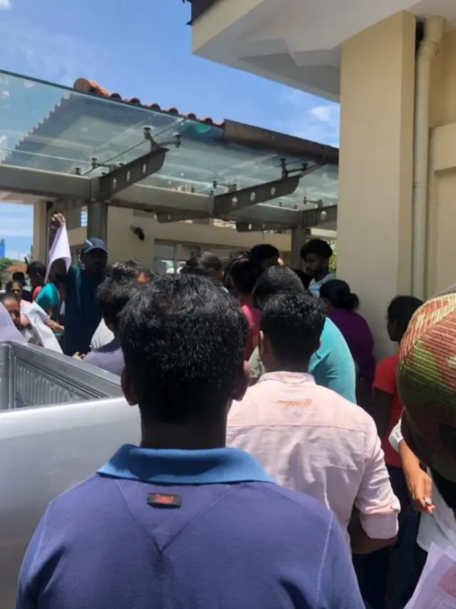 Crowds of people queue at the National Blood Centre in Colombo