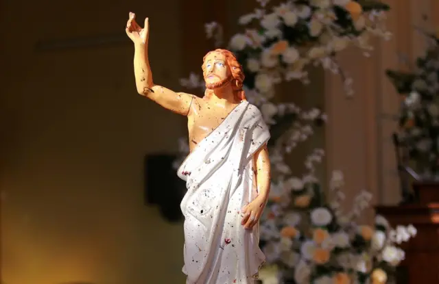 Damaged statue of Jesus in St Sebastian's church, Negombo