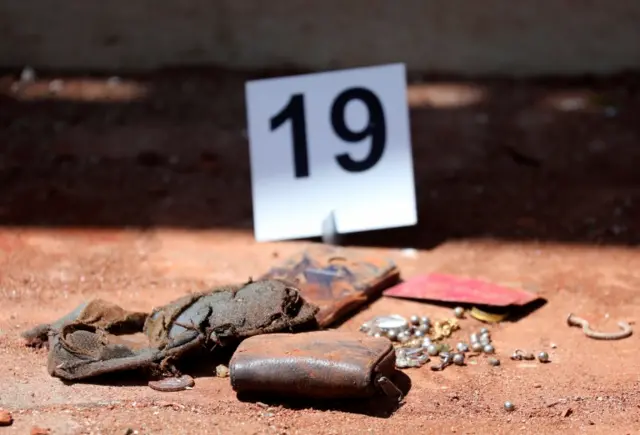 Personal belongings inside the church