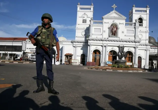 An armed soldier outside St Anthony's church in Colombo