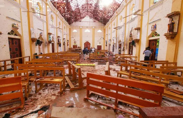 Bomb damage inside St Sebastian's church in Negombo