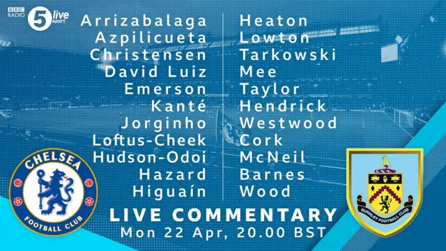 Chelsea v Burnley teams