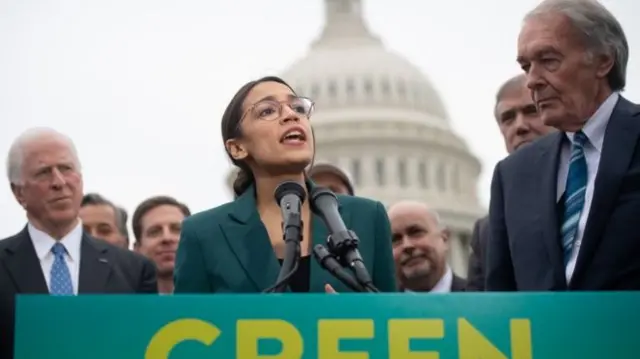 Congresswoman Alexandria Ocasio-Cortez and Senator Ed Markey launching the Green New Deal