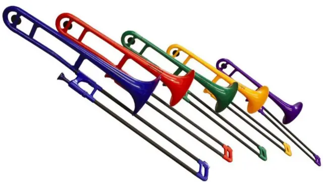 Several of pBone's plastic trombones