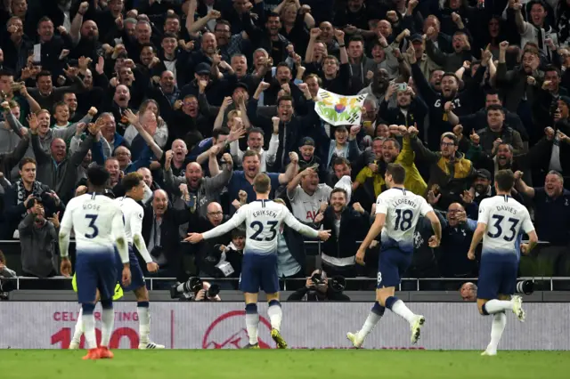 Tottenham celebrate Eriksen's late goal