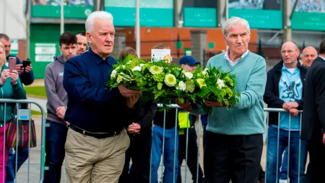 Former Celtic players John Clark and Bertie Auld