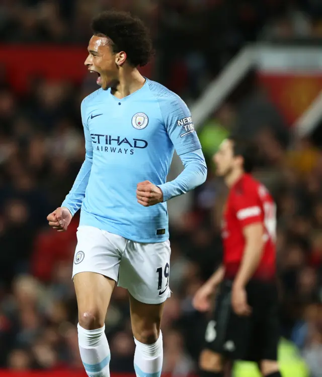 Leroy Sane celebrates doubling Man City's lead