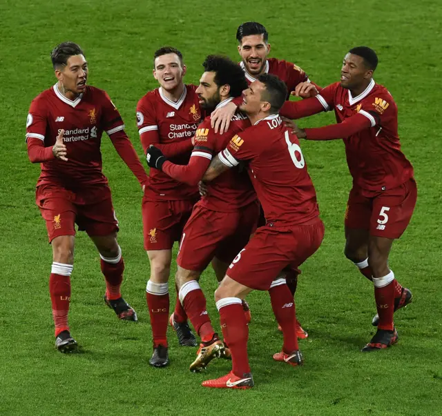 Liverpool's Mo Salah celebrates scoring the winner against Manchester City at Anfield last season