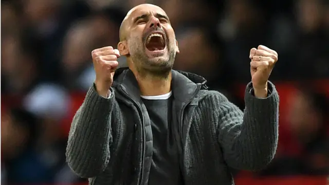 Pep Guardiola reacts after Manchester City's second goal