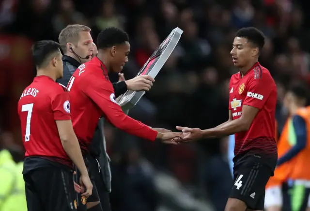 Anthony Martial replaces Jesse Lingard