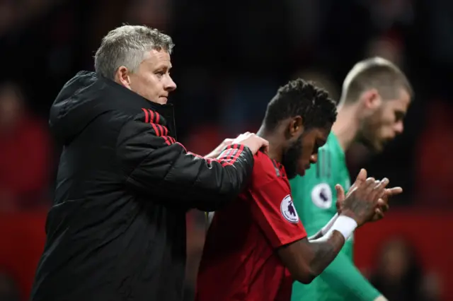 Ole Gunnar Solskjaer with Fred and David de Gea