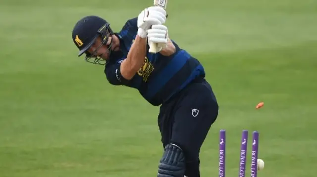 Alex Thomson is bowled by James Pattinson of Nottinghamshire