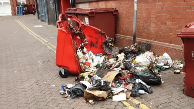 A bin after a fire