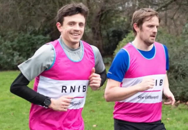 Matthew and his brother (and guide) Huw running.