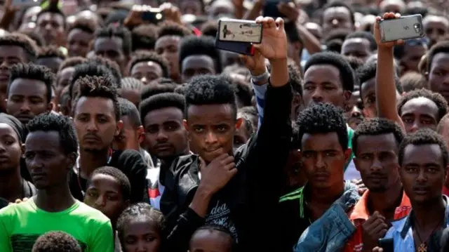 A crowd at a rally in Ethiopia