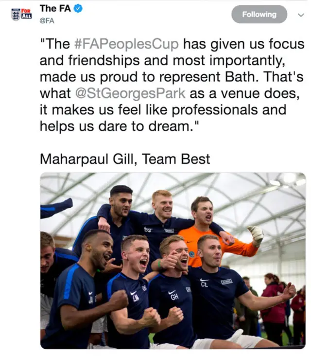 Tweet from The FA at FA People's Cup 2019