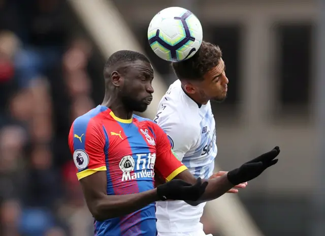 Cheikhou Kouyate in action with Everton"s Dominic Calvert-Lewin