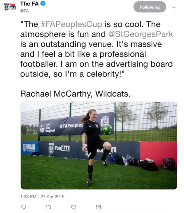 Tweet from the FA