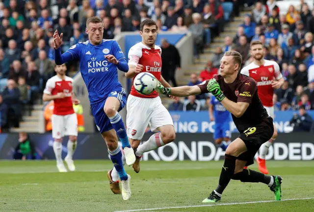 Jamie Vardy and Bernd Leno