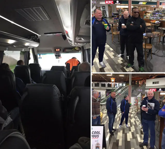 Images of Wiltshire Walking Football team on route to St George's Park