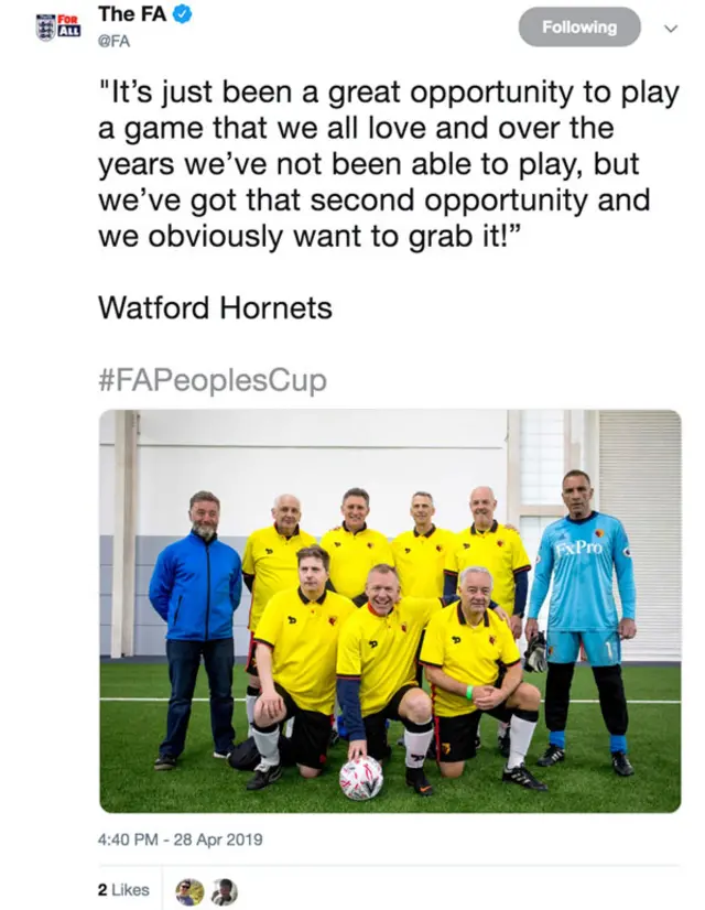 Tweet from The FA at the FA People's Cup finals 2019