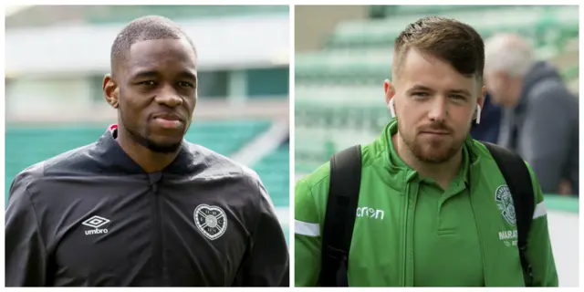 Hearts striker Uche Ikpeazu and Hibernian forward Marc McNulty