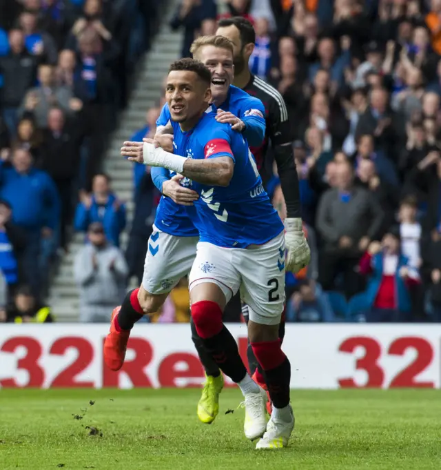 Rangers goalscorer James Tavernier celebrates