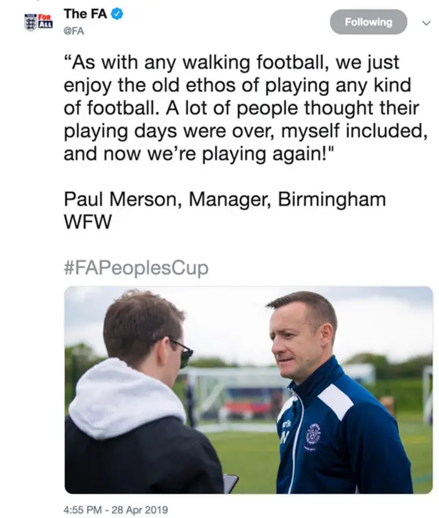 Tweet from The FA at the FA People's Cup finals 2019