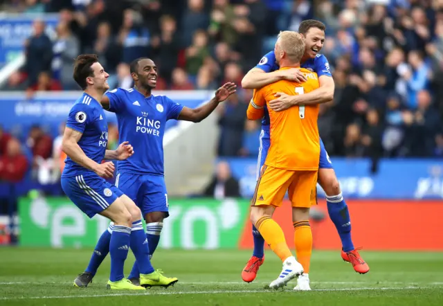 Kasper Schmeichel celebrates