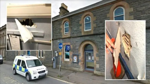 Holes in the wall at Oban police station