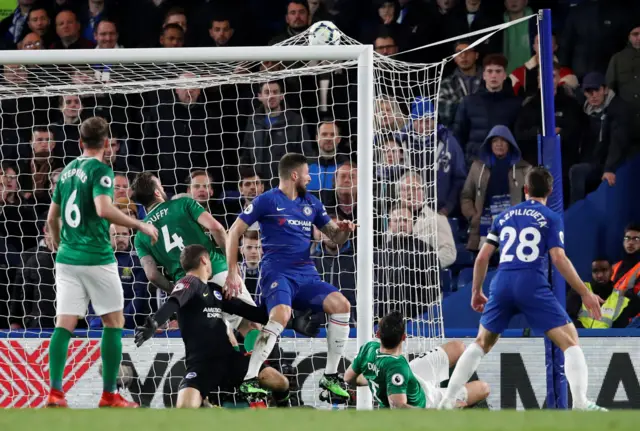 Olivier Giroud scores for Chelsea