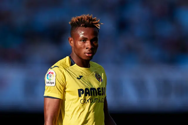 Samuel Chukwueze of Villarreal CF looks on during the La Liga match between RC Celta de Vigo and Villarreal CF at Abanca Balaidos Stadium on March 30, 2019 in Vigo, Spain