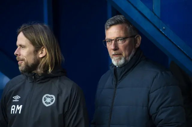 Hearts assistant Austin MacPhee and manager Craig Levein