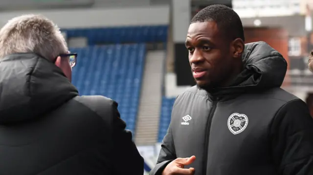 Hearts striker Uche Ikpeazu at Ibrox