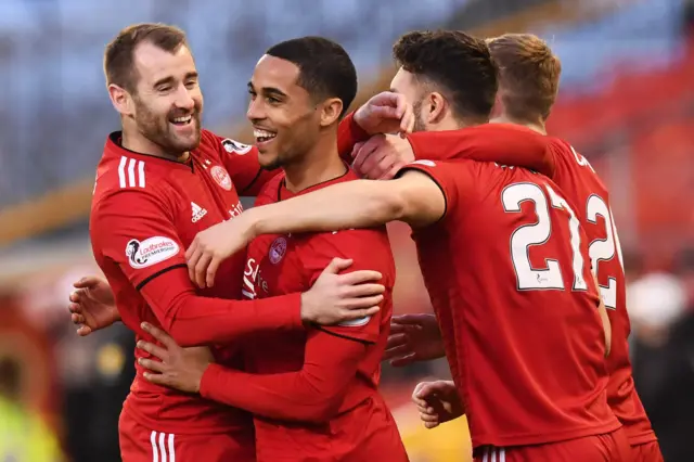 Aberdeen celebrate Max Lowe's early goal