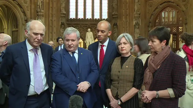 Lib Dem Vince Cable, the SNP's Ian Blackford, The Independent Group's Chuka Umunna, Plaid Cymru's Liz-Saville Roberts and the Green Party's Caroline Lucas