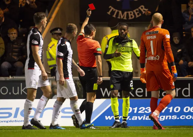 Olivier Ntcham was sent off the last time Celtic were in Paisley