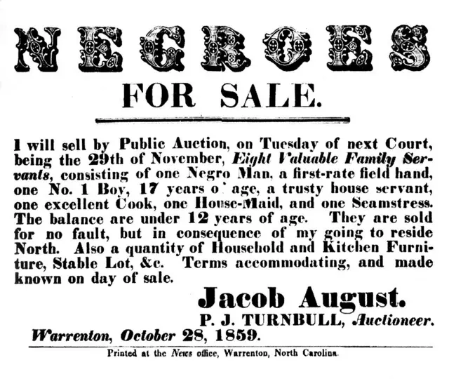 Flyer announcing a slave sale, 1859, United States