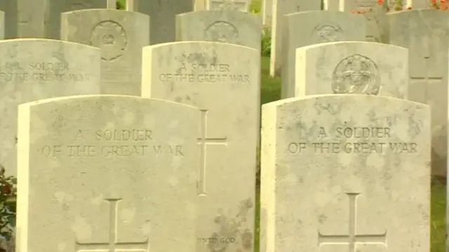 Grave stones in the Commonwealth War Graves Commission cemetery at La Boisselle