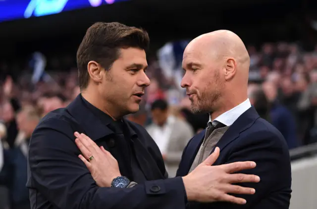 Mauricio Pochettino, Manager of Tottenham Hotspur and Erik Ten Hag