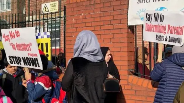 Protestors outside Parkfield Community School