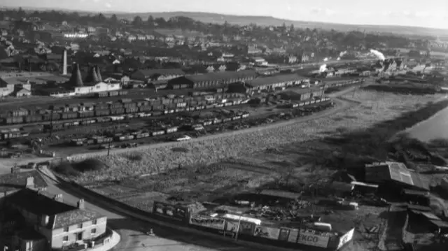 Aerial photo of Hereford railway station