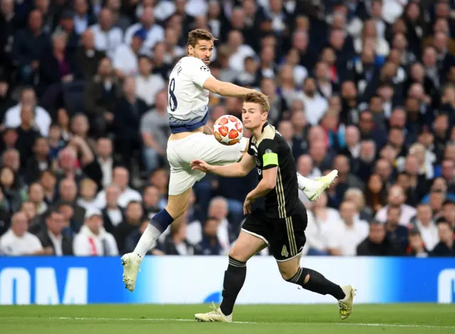 Matthijs de Ligt of Ajax and Fernando Llorente of Tottenham Hotspur